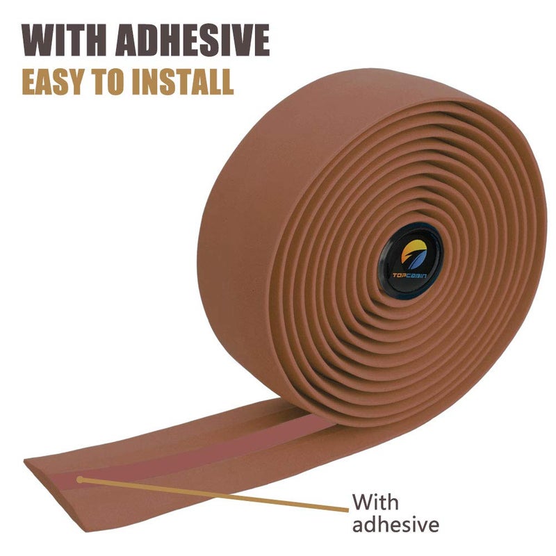 TOPCABIN Bicycle Bar Tape EVA Camouflage Series Comfort Road Bike Handlebar Tape Leather Bike Bar Tape with Bar End Plugs-2 Rolls (EVA Brown) - Image 4